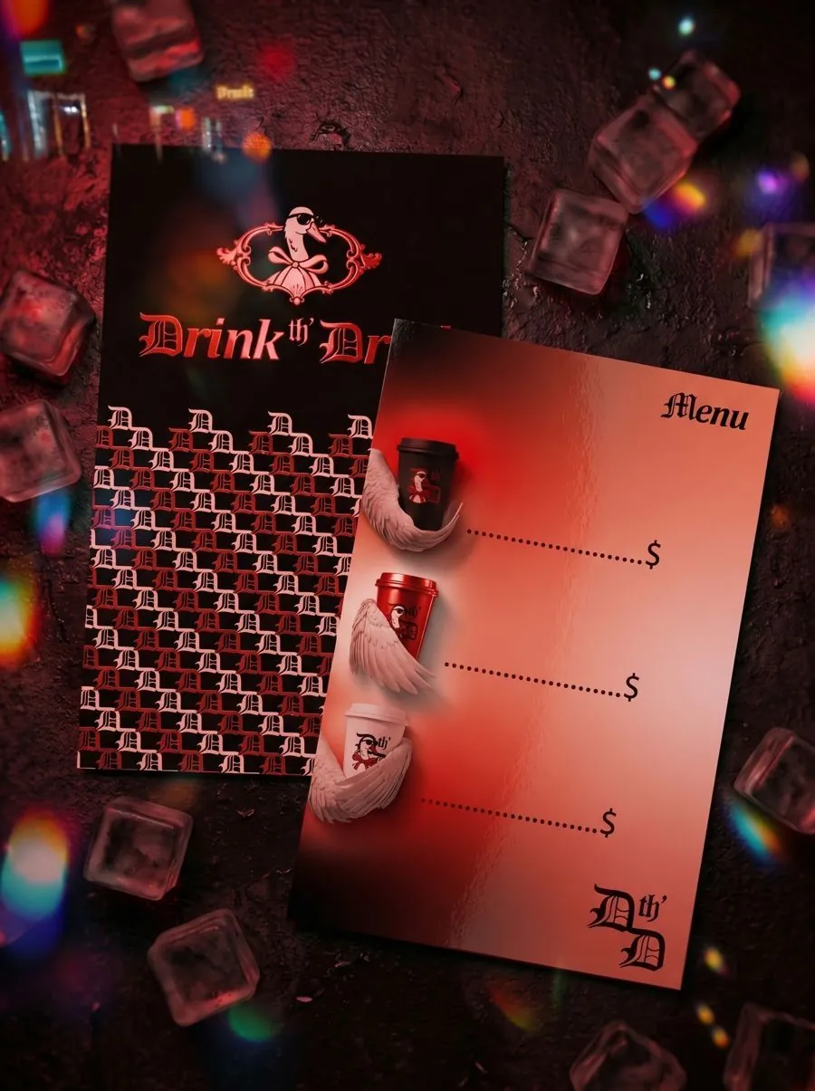 Drink th' Drink menu and brand pattern