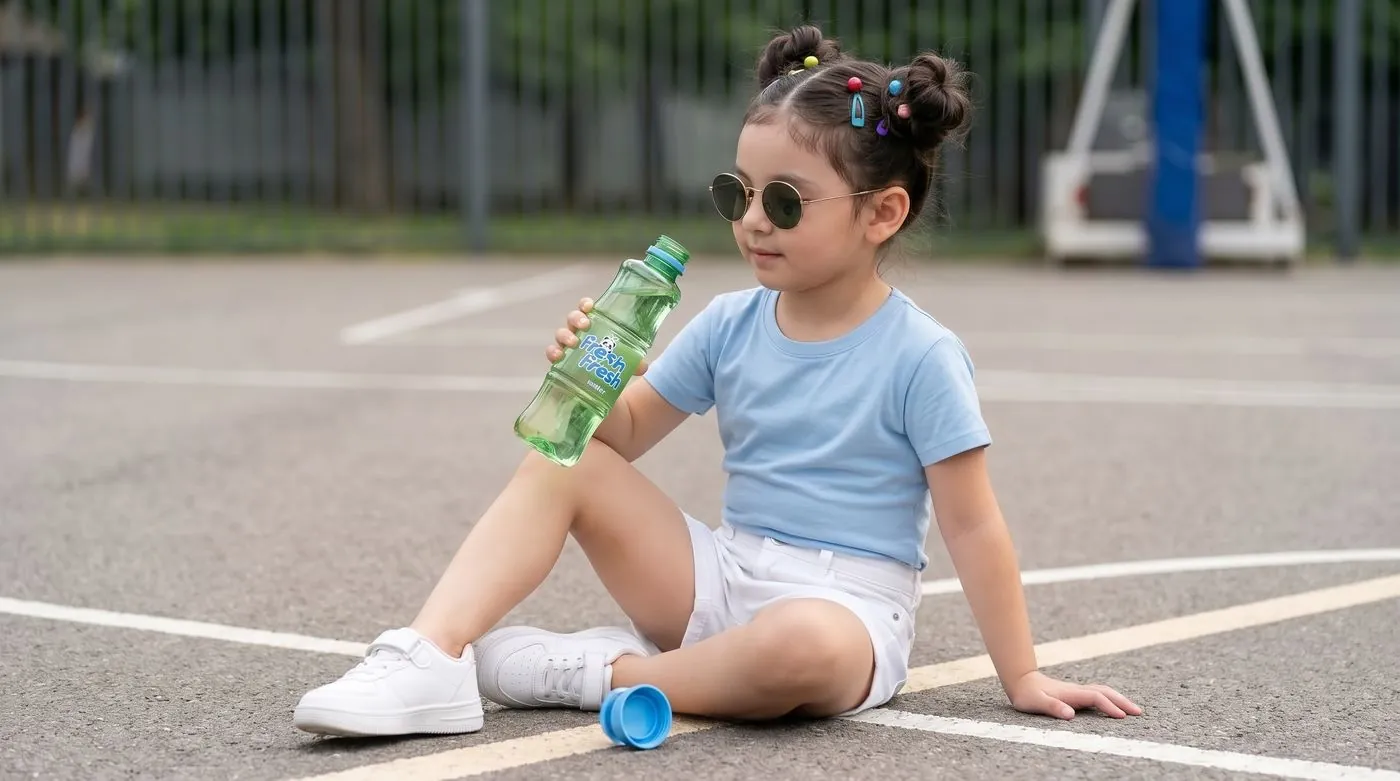 girl drinking from a FRESH N FRESH water bottle