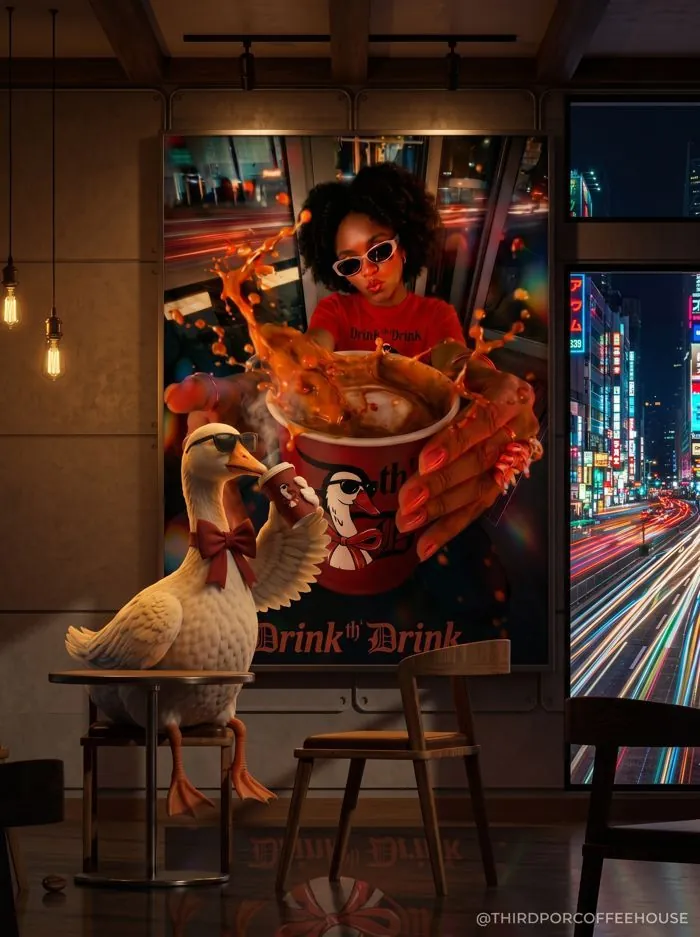 Drink th' Drink goose mascot poster